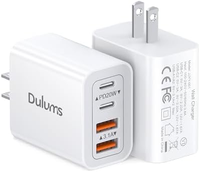 40W USB C Charger Cube, 2-Pack Wall Plug Fast Charging Block, 4-Port PD+QC Power Adapter Multiport Brick Type C Box for iPhone 16/15/14/13/12/11/Pro Max/XS/XR/8/7, Tablets, Cellphones