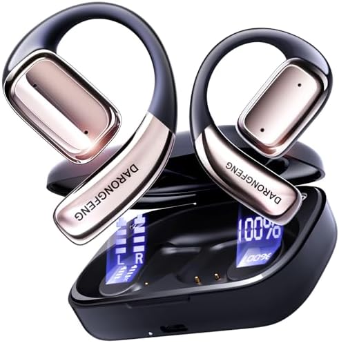 Open Ear Wireless Bluetooth Headphones, Pain-Free Air Conduction Ear Buds with LED Digital Display Charging Case, Sweat Resistant for Running, Safe Driving, and Extended Daily Use